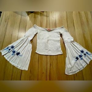 GUESS Floral Fitted Bell-Sleeve Top